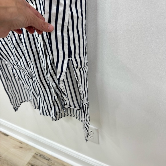 Charlie B Linen Shirt Dress Navy White striped women’s Sz Small Petite coastal - Picture 3 of 6